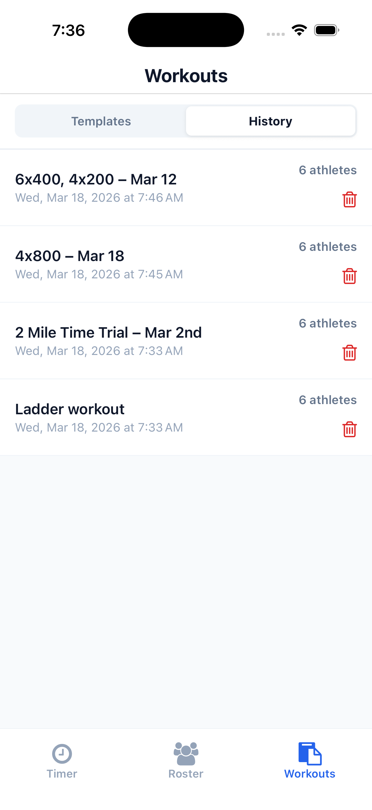 Workout history